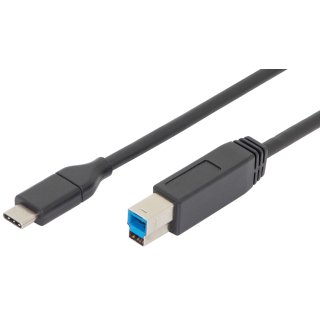 DIGITUS USB 3.0 Anschlusskabel USB-C - USB-B Stecker 1,8 m schwarz