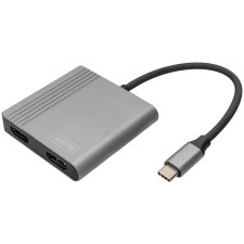 DIGITUS Grafikadapter 2in1 USB-C - 2x HDMI schwarz/silber