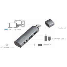 LogiLink USB 3.2 Gen2 Hub 3 Port Aluminiumgehäuse