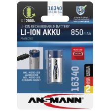 ANSMANN Li-Ion Akku 16340 mit Micro-USB Kupplung 850 mAh...