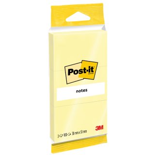 3M Post-it Notes Haftnotizen 38 x 51 mm gelb Blister 3 Blöcke á 100 Blatt