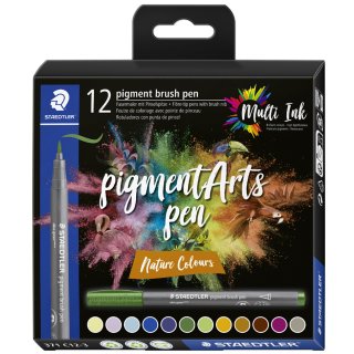 STAEDTLER Fasermaler pigment brush pen "Nature Colours" 12 Stück im Kartonetui