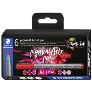 STAEDTLER Fasermaler pigment brush pen "Reds & Pinks" 6 Stück im Kartonetui