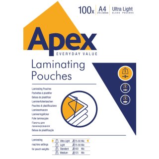 Apex Laminierfolientasche Ultra Light A4 glänzend 150 mic 100 Stück