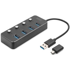 DIGITUS USB 3.0 Hub 4-Port schaltbar Aluminium...