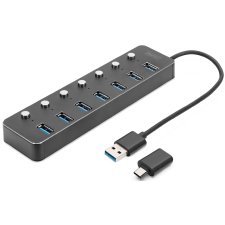 DIGITUS USB 3.0 Hub 7-Port schaltbar Aluminium Gehäuse