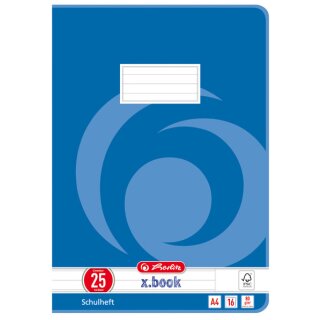 herlitz Schulheft x.book DIN A4 Lineatur 25 / liniert 16 Blatt