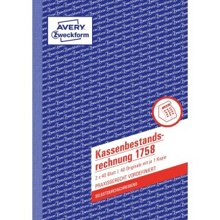 AVERY Zweckform Formularbuch "Kassenbericht/Bestand" A5 2 x 40 Blatt