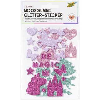folia Moosgummi Glitter-Sticker "Unicorn" 37 Stück