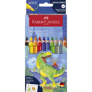 FABER-CASTELL Dreikant-Buntstifte Jumbo GRIP Dino 8+2 dreieckig