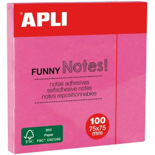 APLI Haftnotizen "FUNNY Notes!" 75 x 75 mm neonpink 100 Blatt