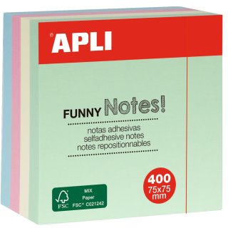 APLI Haftnotiz-Würfel "FUNNY Notes!" 75 x 75 mm sortiert 400 Blatt