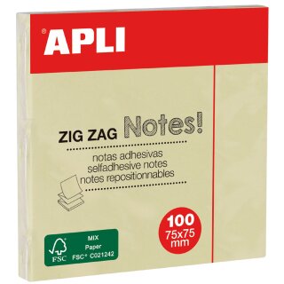 APLI Haftnotizen "ZIG ZAG Notes!" 75 x 75 mm gelb 100 Blatt
