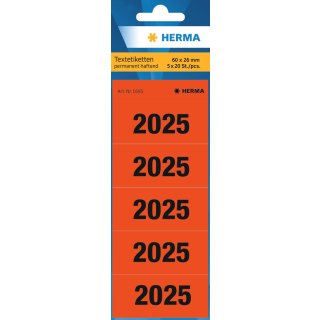 HERMA Ordner-Inhaltsschild "2025" 60 x 26 mm bedruckt rot 100 Etiketten