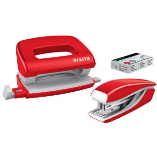 LEITZ Heftgerät & Locher-Set Mini NeXXt WOW rot
