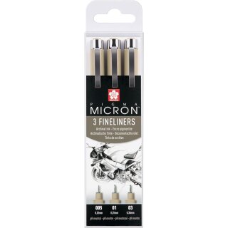 SAKURA Fineliner PIGMA MICRON 3er Etui 0,20 mm 0,25 mm und 0,35 mm schwarz
