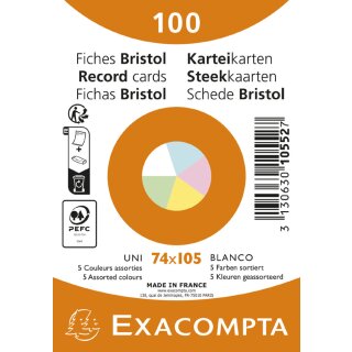 EXACOMPTA Karteikarten DIN A7 blanko farbig sortiert 100 Karteikarten