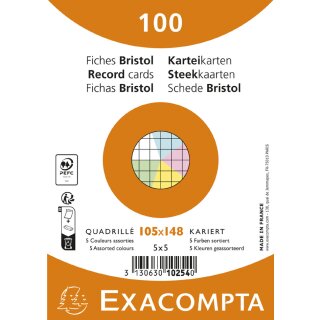EXACOMPTA Karteikarten DIN A6 kariert farbig sortiert 100 Karteikarten