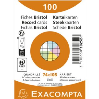 EXACOMPTA Karteikarten DIN A7 kariert farbig sortiert 100 Karteikarten