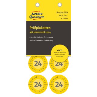 AVERY Zweckform Prüfplaketten 2024 Vinyl gelb 20 mm 120 Etiketten