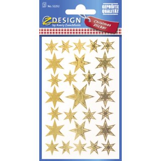 AVERY Zweckform ZDesign Weihnachts-Sticker "Sterne" gold 2 Blatt á 27 Sticker