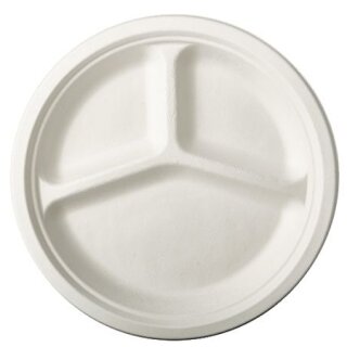 PAPSTAR Zuckerrohr-Teller "pure" rund 260 mm 3-geteilt