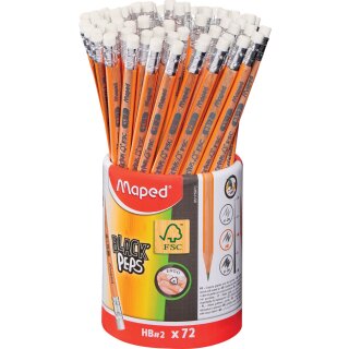 Maped Bleistift BLACKPEPS mit Radierer 72er Köcher