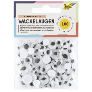 folia Wackelaugen mit Wimpern nicht selbstklebend weiß 100 Stück