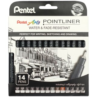 PentelArts Permanent Fineliner Pointliner 14er Set