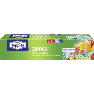 TOPPITS Allzweckbeutel mit Zipper 8 x 3 Liter transparent