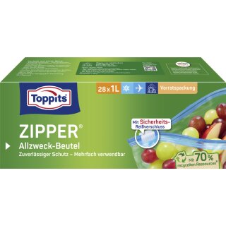TOPPITS Allzweckbeutel mit Zipper 28 x 1 Liter transparent