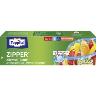 TOPPITS Allzweckbeutel mit Zipper 18 x 3 Liter transparent