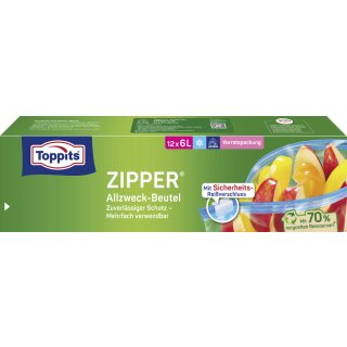 TOPPITS Allzweckbeutel mit Zipper 12 x 6 Liter transparent
