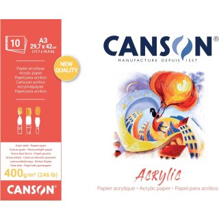 CANSON Zeichenpapierblock "Acrylic" 297 x 420 mm 400 g/qm 10 Blatt
