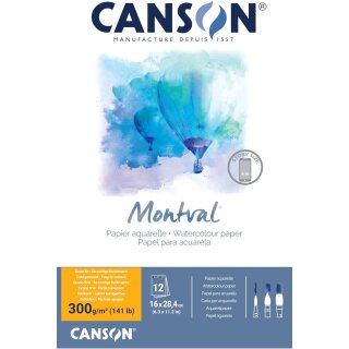 CANSON Aquarellblock "Montval" 160 x 284 mm 300 g/qm 12 Blatt