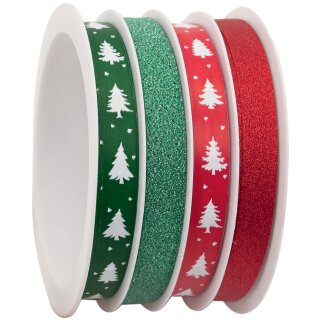 CACTUS Geschenkband-Multispule 4-fach Glitter gold/silber