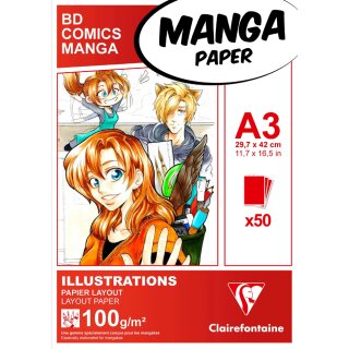 Clairefontaine Skizzenblock MANGA ILLUSTRATIONS DIN A3 50 Blatt