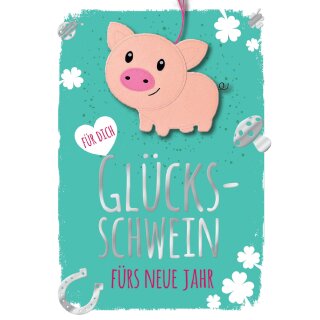 CACTUS Neujahrskarte mit Konfettischwein