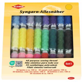 KLEIBER Nähgarn-Set Syngarn Allesnäher 30 x 100 mm 30 Spulen à 100 m