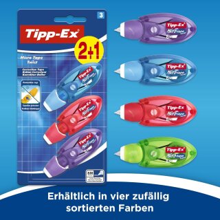 Tipp-Ex Korrekturroller "Micro Tape Twist" zufällige Farben 3 Stück