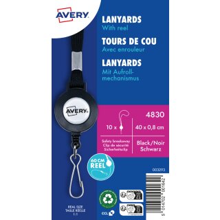 AVERY Textilband/Lanyard mit Aufrollmechanismus schwarz 10 Stück