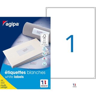 agipa Universal-Etiketten 199,6 x 289,1 mm weiß 100 Etiketten