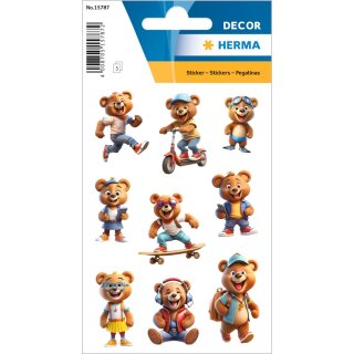 HERMA Sticker DECOR Coole Teddys Papier 3 Blatt à 9 Sticker
