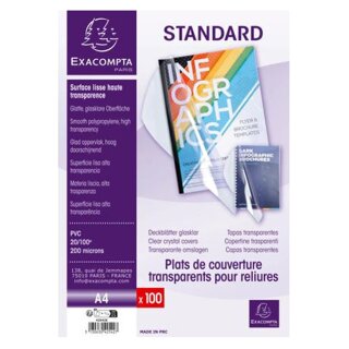 EXACOMPTA Einbanddeckel DIN A4 PVC transparent 0,20 mm kristallklar 100 Stück