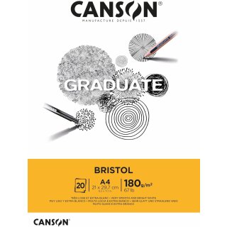 CANSON Studienblock GRADUATE BRISTOL DIN A4 extraweiß 20 Blatt