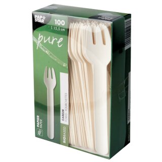 PAPSTAR Papier-Gabeln "pure" Länge: 155 mm weiß 100 Stück