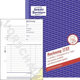 AVERY Zweckform Formularbuch "Rechnung" ohne USt. SD A5 2 x 40 Blatt