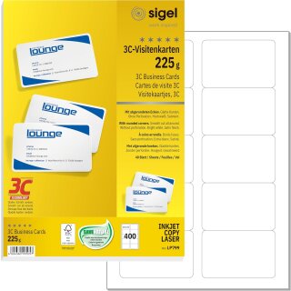 sigel PC-Visitenkarten 85 x 55 mm 225 g/qm hochweiß 400 Visitenkarten