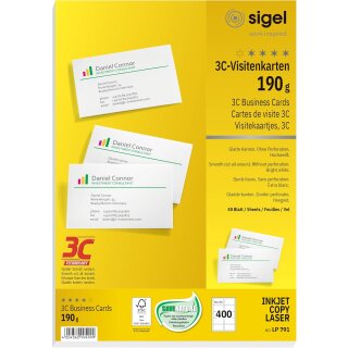 sigel PC-Visitenkarten 85 x 55 mm 190 g/qm hochweiß 400 Visitenkarten