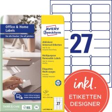 AVERY Zweckform Universal-Etiketten 63,5 x 29,6 mm...
